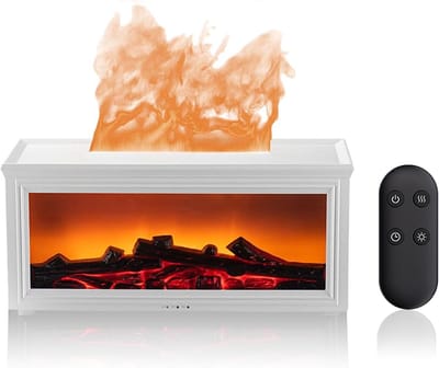 Luchtbevochtiger met Flame Effect & 7 Kleuren LED Licht – Ultrasone Aromatherapie Diffuser met Afstandsbediening – Sfeerverlichting voor Slaapkamer – Wit