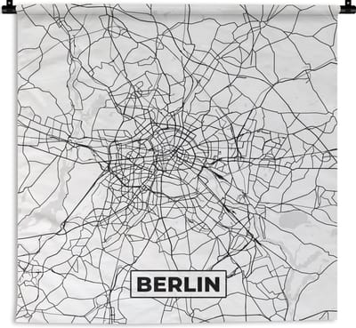 Wandkleed - Wanddoek - Berlin - Kaart - Plattegrond - Stadskaart - 180x180 cm - Wandtapijt