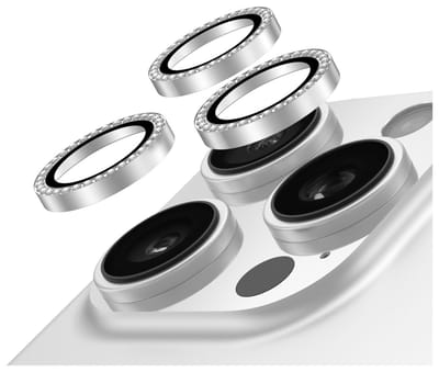 AVY Camera Lens Protector Rings | Geschikt voor Apple iPhone 13 Pro / 13 Pro Max | Camera Lens Protector Glas | Schokbestendig | Krasbestendig | met Applicator | Diamant Zilver