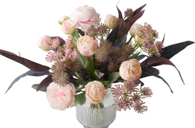 WinQ - Kort Gebonden Boeket Kunstbloemen Zacht Roze- Kunstbloemenboeket zijde