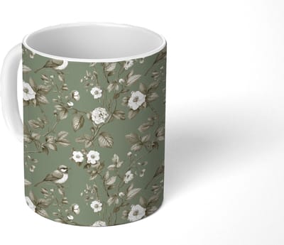 Mok - Koffiemok - Botanisch - Vogels - Groen - Mokken - 350 ML - Beker - Koffiemokken - Theemok