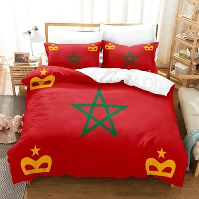 3D Print Marokko Vlag Beddengoed Set Jongens Meisjes Eenpersoons Queensize Dekbedovertrek Kussensloop Bed Kinderen Volwassenen Mode Hometextiel EU Single 135x200cm