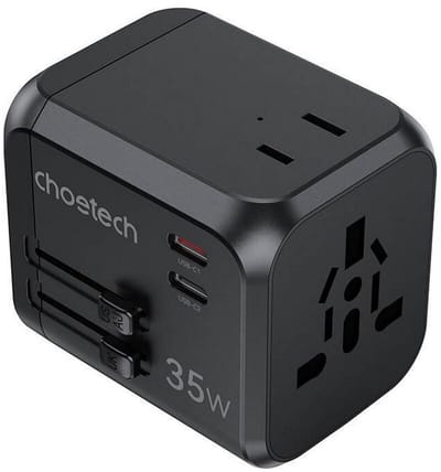 Choetech - 35W Snellader - Oplader met USB C en A - Wereldstekker - Reisstekker - Zwart
