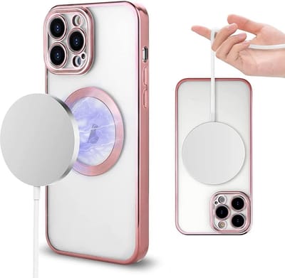 Hoesje Geschikt voor iPhone 13 Pro Magsafe hoes backcover – Lens beschermer – Transparant / Rosegoud