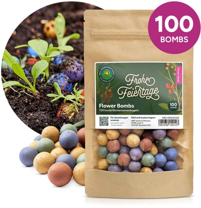 Flower Bombs - Zaadbommen mix - Fijne Feestdagen! - 100 stuks - Biologische wilde bloemzaden - Handgemaakte bloembommetjes - Leuk cadeau of relatiegeschenk