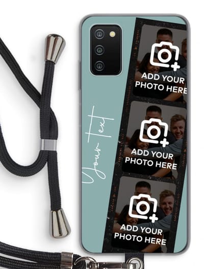 Gepersonaliseerd - Case Company® - Hoesje met koord geschikt voor Samsung Galaxy A03S hoesje met Koord - Filmrol N°1 - Telefoonhoesje met Zwart Koord - Bescherming aan alle Kanten en Over de Schermrand