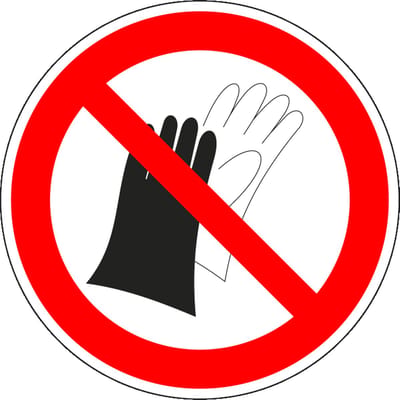 Verboden handschoenen te gebruiken sticker - ISO 7010 - P028 200 mm
