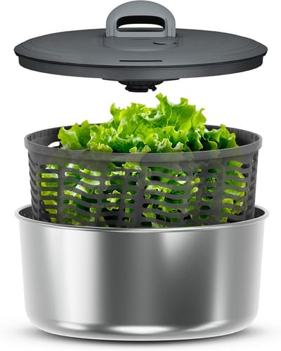 Slacentrifuge Roestvrij Staal - Salade Droger - Salade Bereiden - Gepatenteerde AquaVent Technologie - 3.26 Liter - Zilver