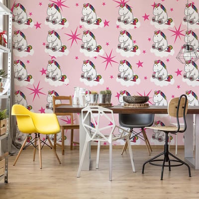 Fotobehang - Vlies Behang - Unicorns en Sterren - Eenhoorns - 416 x 290 cm