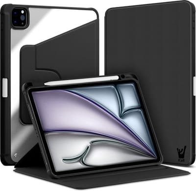Hoes geschikt voor iPad Air 13 2024 / iPad Pro 12.9 2022-2018 - Book Case Premium Sleep Cover Kunstleer 360 Graden Draaibaar met Auto/Wake Functie en Pencilhouder - Zwart