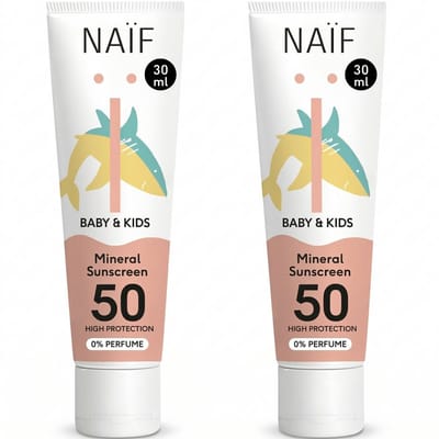 Naïf - Minerale Zonnebrandcrème - Baby & Kids - Zonbescherming - SPF50 - Hoge UVA/UVB Bescherming - 2x30ml