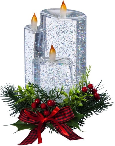 LED Waterkaars - Decoratieve Kaars - Huis Decoratie - Met Kunstgrenen - 17.5 x 15.5 x 20.5 cm - Wit