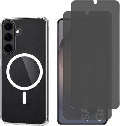 Samsung Galaxy S26 Plus Hoesje backcover Shockproof siliconen Transparant met geïntegreerde magnetische cirkelen 2 stuks Beschermglas Privacy Glas Screenprotector van glazen schermbeschermfolie
