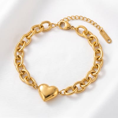 Lundholm Armband Dames Goud kleurig Schakelarmband – Premium Stainless Steel Jewellery Gold Plated – Gouden Armband met Hartje Bedelarmband (16 + 4 cm) - My Yve Serie - Cadeau voor Haar Collega Verjaardag cadeautjes