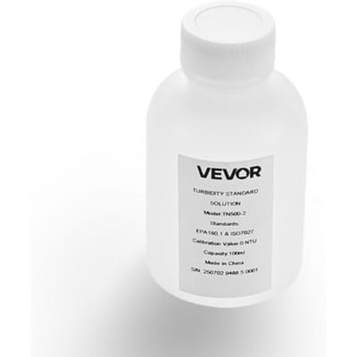 VEVOR Turbiditeitskalibratieoplossing 0 NTU 100 ml, standaard navuloplossing voor troebelheidsmeters, nulpuntsverloop voor stabiele concentratie, klaar voor gebruik, geschikt voor wit/rood licht