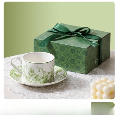 Muguet Tasse à Café et Assiette Boîte Cadeau Mug Cadeau Haut Niveau d'Apparence Tasse à Eau Set Souvenir Événement d'Ouverture 220ML gray
