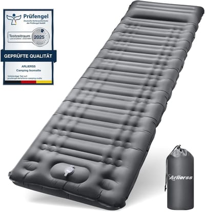Thijox - Zelfopblazend Luchtmatras 12 cm Hoog met Voetperspomp - Compacte en Lichte Slaapmat met Kussen voor Camping, Wandelen, Reizen en Strand - Gri