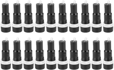 Fusehouder met schroefdop voor glasbuisknoppen, 10 A / 250 V, 5 x 20 mm, zwart, 20 stuks, veilig en betrouwbaar voor elektrische toepassingen