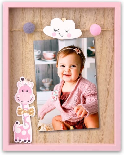 ZEP - Houten Baby Fotolijst met Giraffe Ryan Roze voor foto 10x15 - VG446P