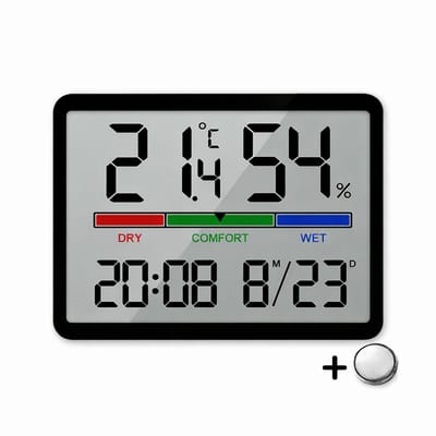 Jumalu Hygrometer – Indoor Thermometer – Digitale Temperatuur en Vochtigheidsmeter met Klok – Kamer Thermometer voor Huis, Kantoor en Babykamer – Zwart