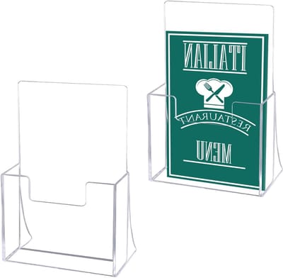 Brochurehouder DIN A5, 2 Stuks, Transparante Flyerstand voor Tafelgebruik in Kantoren, Hotels en Winkels, 14 x 7,5 x 20,8 cm, Ideaal voor Promotiemateriaal en Informatievoorziening