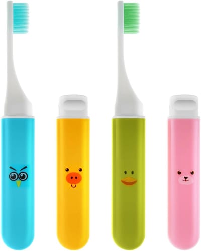 Reistandenborstel met etui - Opvouwbare tandenborstel - Hygiënisch reizen - Zachte reiniging - 4 stuks - Assorti