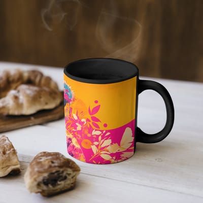 Magische Mok - Foto op Warmte Mokken - Koffiemok - Vrouw - Zonnebril - Abstract - Oranje - Magic Mok - Beker - 350 ML - Theemok