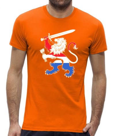 Oranje shirt heren Nederlandse leeuw vlag - Koningsdag WK EK Holland - Je Maintiendrai - Maat S