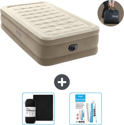 Intex Luchtbed - 1-Persoons - 99 x 191 x 46 cm - Beige - Inclusief pomp - Hoeslaken en Reparatieset