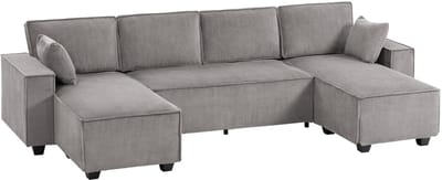HOMCOM Hoekbank-Cordstof (100% polyester), originele schuimvulling-311L x 154B x 91H cm-Lichtgrijs