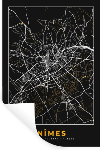 Muurstickers - Sticker Folie - Plattegrond - Nîmes - Stadskaart - Kaart - Frankrijk - 20x30 cm - Plakfolie - Muurstickers Kinderkamer - Zelfklevend Behang - Zelfklevend behangpapier - Stickerfolie