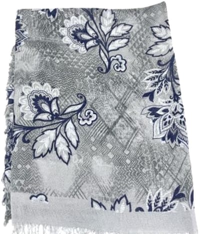 Lange Sjaal - 100% Bamboe - Print - (3802) Grijs/Donkerblauw