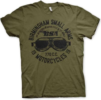 BSA Heren Tshirt -S- Birmingham Small Arms Goggles Groen