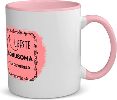 Akyol - liefste bonusoma van de wereld koffiemok - theemok - roze - Oma - de liefste bonusoma - verjaardag - cadeautje voor oma - oma artikelen - kado - geschenk - 350 ML inhoud