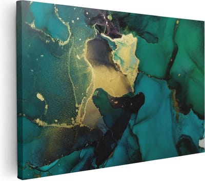 Artaza Canvas Schilderij Abstract - 90x60 cm - Wanddecoratie Goud - Muurdecoratie Groen - Schilderijen Op Canvas