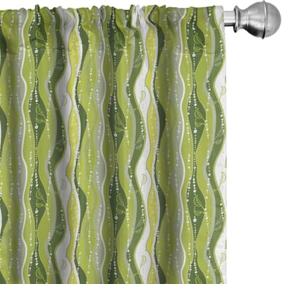 ABAKUHAUS Gestreepte Gordijnset – 2x75x175 cm – Groen – microvezel