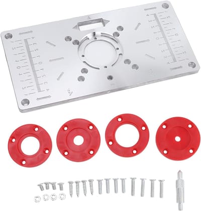 Freestafel Inzetplaat - Freesplaat Aluminium - Houtbewerking Precisie - Inclusief 4 Insteekringen - 23.5 cm Lengte - Rood
