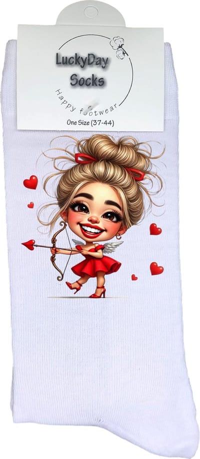 Cupido - Valentijn sokken - Grappige sokken - Leuke sokken - Hem Haar sokken - Vrolijke sokken - Sexy - Valentijn Cadeau - Vaderdag - Moederdag - Verjaardag cadeau - Hartjes - Kerst cadeau - Leuk Cadeau - Socks maken Happy - 37-44 - Verliefd