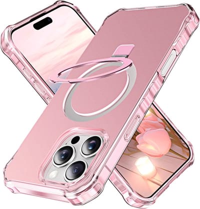 Coverup Hoesje - Geschikt voor iPhone 16 Pro Max Hoesje - Coverup ShockProof TPU Back Cover met MagSafe Compatible Ring Kickstand - Rose Gold