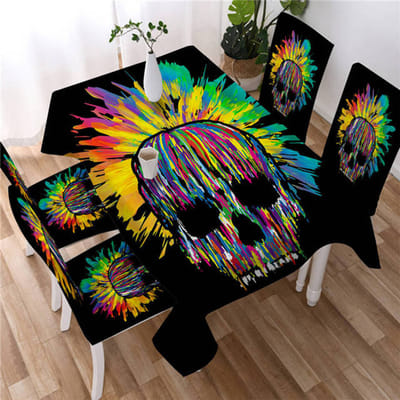 Blauw schedel tafelkleed Gotisch tafelkleed Zwart-wit aquarel decoratief tafelkleed Wasbaar vlekbestendig tafelkleed 40x70cm