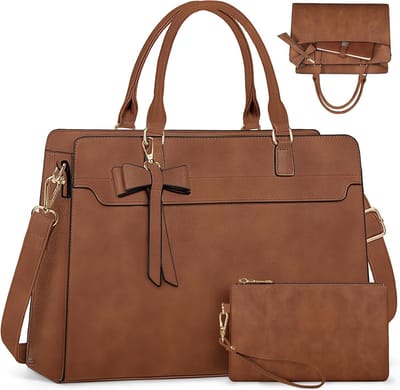 Laptoptassen voor vrouwen, 15,6 inch grote laptoptas, PU-lederen laptophandtas voor dames, met clutch-tas, waterbestendige werktassen, zakelijk, kantoor, school, casual