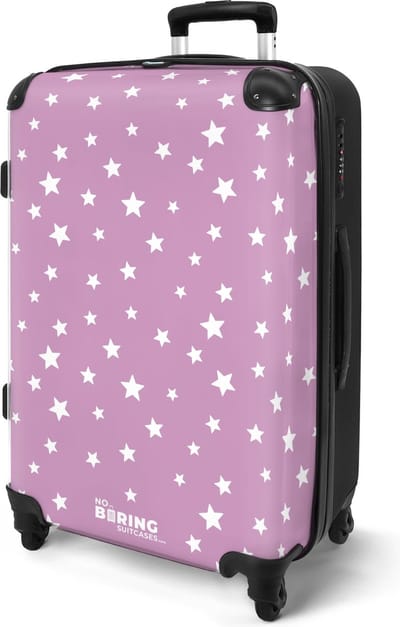 NoBoringSuitcases.com® - Koffer groot - Rolkoffer lichtgewicht - Witte sterren op paarse achtergrond - Reiskoffer met 4 wielen - Grote trolley XL - 20 kg bagage - Large suitcase