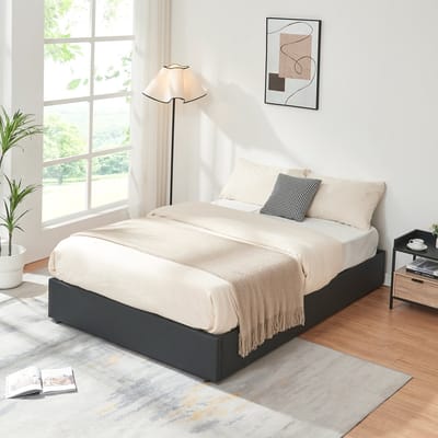 Tweepersoonsbed Nola met bedbodem kunstleer 200x140 cm zwart [en.casa]