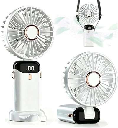 Draagbare handventilator - Wit - oplaadbaar - persoonlijke handventilator - opvouwbare draagbare handventilator - draagbare koelventilator met ijskoeler - USB-oplaadfunctie - voor thuis en op kantoor