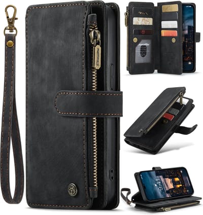 CaseMe - Telefoonhoesje geschikt voor Apple iPhone 14 Pro - Wallet Book Case met ritssluiting - Magneetsluiting - Zwart