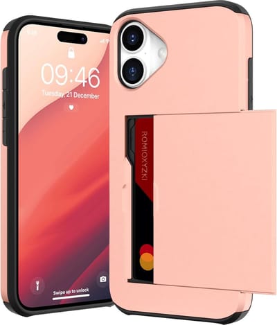 Hoesje Geschikt voor iPhone 16 Plus Hoesje Rose Goud - shockproof Backcover met pasjeshouder - Ruimte voor 2 pasjes