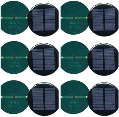 Set van 6 ronde zonnepanelen van polykristallijn silicium, mini-zonnepaneelmodules, geschikt voor lichtgewicht speelgoedladers, kleine zonnecellen, enz., 80 x 80 mm, 4V, 120mA