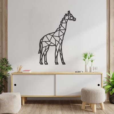 Geometrische Wanddecoratie Giraf - Geometrische Muurdecoratie Giraf - Geometrische Giraf - Muurdecoratie Hout - Wanddecoratie Hout - Muurdecoratie Woonkamer - Wanddecoratie Woonkamer - Wanddecoratie Industrieel - Wanddecoratie Dieren - 84.5 x 59 cm
