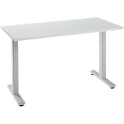 Bureau Start Off Home Office, B 1300 x D 650 x H 735 mm, T-voet, lichtgrijs/blank aluminiumkleurig