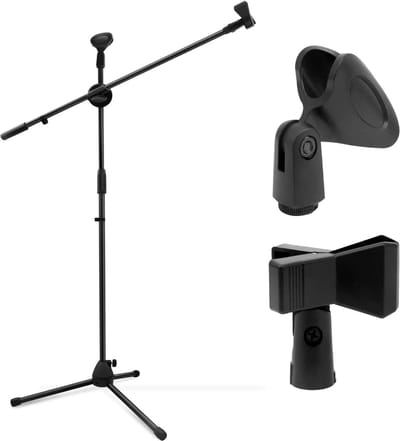 Microfoonstandaard, Ohuhu microfoonstandaard met 2 microfoonclips, microfoonstatief voor zingen, podiumbijeenkomsten, microfoonstandaard met galg, microfoonhouder voor een stabiele stand